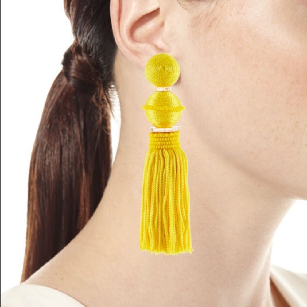 Oscar de la Renta Beaded Ball Tassel Clip-On Earrings, Yellow